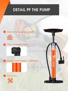 Bomba de piso para bicicleta WEST BIKING, bomba de aire vertical de alta presión para uso doméstico, equipo de ciclismo para bicicleta eléctrica - Naranja - Ver 4