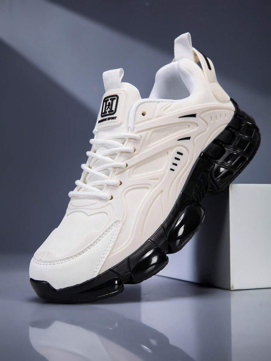 Men's Fashion Sports Shoes - Breathable And Comfortable, With Thick Sole Support, Low-Top Design, Suitable For Casual And Sports Wear, All Season - White and Black - View 1
