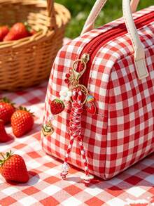 Gantungan Kunci Tali Anyaman Manik-Manik Permen Warna-warni Elegan, Liontin DIY, Bunga Stroberi Merah, Hati, Ceri, Aksesori Tas Sehari-hari dan Hadiah Liburan - Merah - View 4
