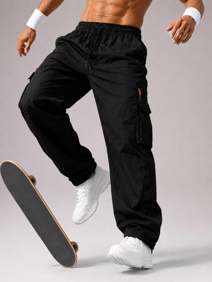 CZRLHYT Men's Multi-Pocket Cargo Pants, Casual Straight-Leg Utilitarian American Style, Ideal For Outdoor Wear - Black - View 1