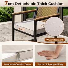3 Pieces Bistro Set, Outdoor WPC Table & 2 Wicker Chairs With 7cm Waterproof Cushions, Rattan Garden Furniture Set For Patio Balcony Backyard - Beige - View 4