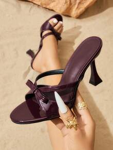 French Style New Elegant Solid Color High Heel Shallow Toe Women's Sandals - Burgundy - View 1