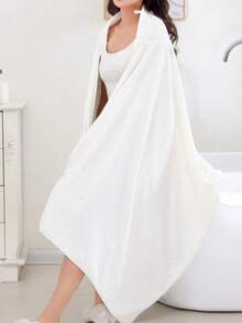 1pc Oversized Bath Towel Solid Color Coral Fleece Soft Absorbent Warm Bathroom Shower Travel Hotel Gift - White - View 1