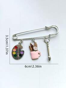  1pcArtist Paint Palette Brush Safety Pin Brooch Art Student Bag Charm - Multicolor - View 3