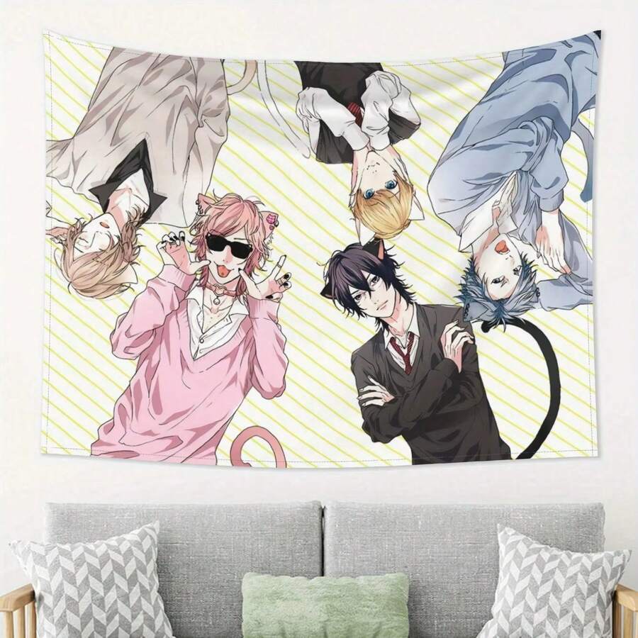 1 buah Permadani Anak Laki-laki Bertelinga Kucing Lucu, Kain Poliester Cetak 2D, Dekorasi Dinding Multifungsi, Cocok untuk Asrama, Kamar Tidur dan Ruang Tamu, Pilihan Ideal untuk Penggemar BL dan Anime - MultiWarna - View 1