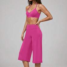 Women's 2 Pieces Set, Tank Top And Short Wide-Leg Pants, Suitable For Vacation, Dating And Daily Wear. Sports Set - Hot Pink - View 4