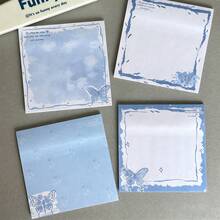 Blue Butterfly Sticky Notes, Warm Purple Butterfly Wings Light Blue Sticky Notes, 76*76mm Adhesive Removable Cute Student Memo Note Pads, Office And Study Use Sticky Notes - one-size - View 1