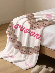 1pc Customized Photo Blanket, Personalized Bed Blanket, Customizable Name And Photo, Best Blanket, Comfortable Blanket, Family Gift, Birthday Gift, Anniversary Gift, Christmas Gift, Personalized Gift, Holiday Gift, Gift For Family, Warm Gift For Baby - Style 1 - View 4