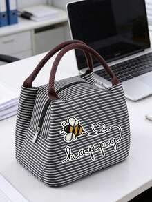 Multifunctional Insulated Bag With Bee Heart Pattern, Fun Coffee Lover Design For Women, Comes With Black Utensil Storage Bag, Large Capacity, Student Meal Insulated Cooler Bag, Portable Travel Picnic Bag, Office School Lunch Bag Insulated Lunch Box, Work Lunch Box, Work Office Holiday Lunch Box, Suitable For Men And Women Multifunctional Camping School Lunch Box - Multicolor - View 4