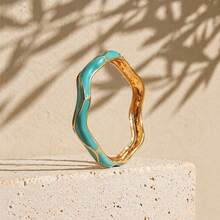 ORNAPEADIA 1pc Women's Gold-Plated Turquoise Enamel Open Bangle Bracelet, Versatile Beach & Daily Wear Accessory, Suitable For Gift - SZ60882-2 - View 6