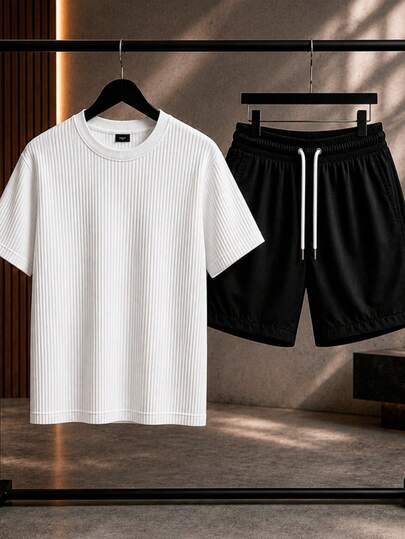Conjunto Camiseta Canelado + Bermuda Tactel Premium Lisa com Elastano – Conforto e Caimento Perfeito