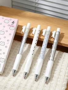 Polka Dot Clickable Neutral Ink Pens, Minimalist Office Writing Black Pens, 4-Piece Box Set - A - View 6