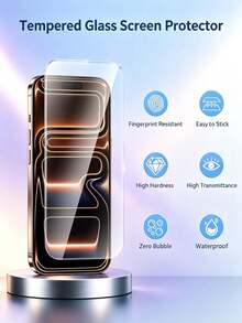 4片裝 17 Pro Max 16 Pro Max 15 Pro Max 16Plus 15Plus 14 13 12 11 Pro Max 13Mini 12Mini Xs Max XR 8 7 6 8Plus 7Plus 6Plus Se3 Se2 螢幕保護貼，鋼化玻璃膜，防衝擊、HD、防刮、9H 硬度、相容手機殼、無氣泡 - 無色 - 查看 5