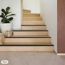 15 Pack Self-Adhesive Stair Nosing Strips, 90*5*2.5cm Non-Slip Step Edge Trim, Self-Stick Protective Molding For Tile Stair Treads, Wear Resistant Border Strip For Indoor Step Decoration - Negro - Ver 3