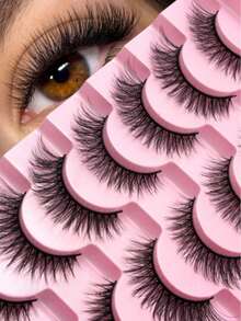 Brand New 7 Pairs Of Manga-Style Natural Thin False Eyelashes - Black Lash Band, Faux Mink Cat-Eye Shape, Natural Makeup Effect, Suitable For Daily Wear - Reusable, Comfortable To Wear, Suitable For Beginners - Multicolor - View 8