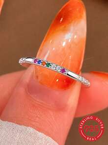 1pc S925 Sterling Silver Gentle Exquisite Dopamine Design Adjustable Open Ring For Women, Fashion Minimalist Fresh Vibe, Suitable For Casual Sweet Style, Niche Luxury Finger Jewelry - Diamond - View 2