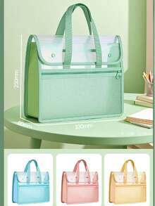 HUAJIE Large Capacity A4 PP Diagonal Stripe Tote File Bag, Snap Button Transparent Cover Document Bag, Portable Handheld School Book Storage Tote, Student Office Stationery Storage Bag - Single Piece - View 8
