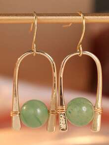 Gmzalx Women's Handmade Wrapped U-Shaped Long Ear Hooks, Green Tone, Fresh And Soft Style, Elegant Earrings, Suitable For Daily Commute And Dates - Two-color - View 6