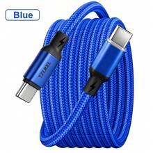 TZLRXL USB C To USB C Fast Charging Cable Nylon Braided With LED Light Durable Data Sync Cable For Smartphones And Tablets - Blue - View 10