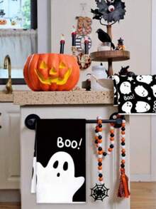 2/4Pcs Cute Boo Ghost Halloween Kitchen Towels, Pink Black Spooky Dish Tea Towels Fall Home Decor - Multicolor - View 7