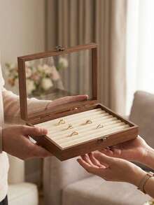 1 buah Kotak Penyimpanan Perhiasan Kayu Kecil Antik Cina dengan Tutup Kaca Anti Debu, Untuk Menyimpan Kalung, Gelang, Cincin, dan Perhiasan, Hadiah untuk Pacar atau Istri - MultiWarna - View 5