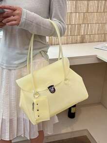Fresh Underarm 大容量女款新款時尚 PVC 果凍包 極簡通勤腋下單肩托特包 - 黃色 - 查看 8