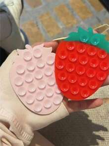 1pc Cute Strawberry Shaped Thick Anti-Slip Phone Stand, Silicone Suction Cup Back Sticker For Phone Case - Suitable For Selfie And Video Recording, Strong Grip, Compatible With Most Phones. Durable Adhesive Smooth Silicone Stand, Suitable For Car Glass And Bathroom Use, Ideal Video Shooting And Photography Tool Phone Accessory, Great Gift For Girls! - Multicolor - View 2