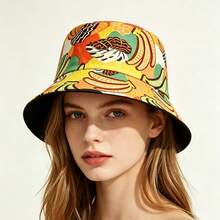 1pc Tropical Banana Print Bucket Hat, Suitable For Travel, Unisex Bohemian Style, Foldable Reversible Bucket Hat, European And American Style - A - View 3
