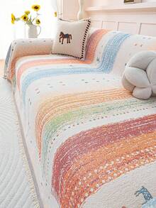 1pc Colorful Chenille Sofa Cover, Single Piece Sofa Protector With Tassel Design, All-Season Full Coverage, Pet-Friendly, Machine Washable, Suitable For Bedroom, Living Room, Office Home Decor, Fits 1-4 Seater Sofa - Coral Orange - View 11