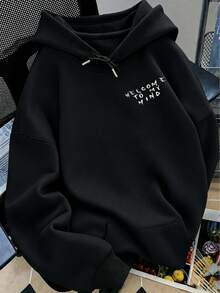 Street Style Skull Print Plus Size Pullover Sweatshirt, Long Sleeve Drawstring Pullover Sweatshirt Casual Black - Black - View 3