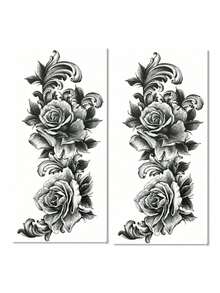 2Pcs Sketch-Style Temporary Tattoos With Butterfly Patterns. Non-Reflective With Realistic Effect. Suitable For Arms, Back And Spine. Great For Daily Use, Lasts 3-5 Days. - Black - View 5