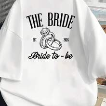 Front And Back Printed Short-Sleeve T-Shirt - For Brides-To-Be, Wedding Rings - A Stylish Printed T-Shirt For Women In Spring And Summer, Your Best Ch - 白色 - 查看 1