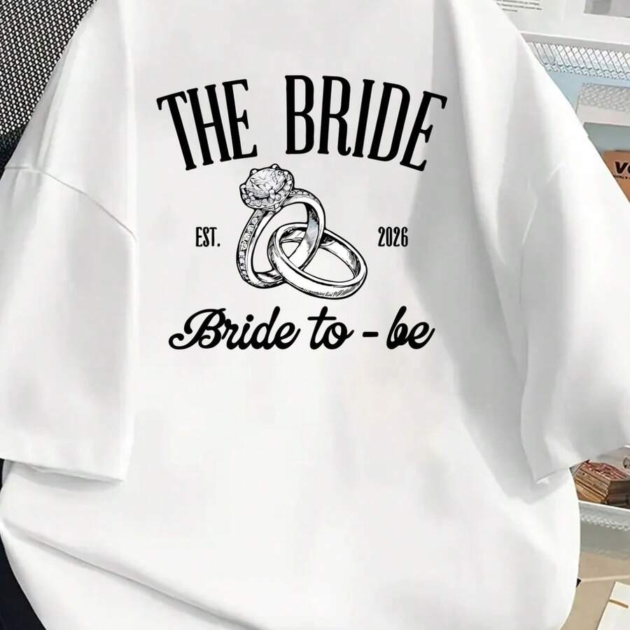 Front And Back Printed Short-Sleeve T-Shirt - For Brides-To-Be, Wedding Rings - A Stylish Printed T-Shirt For Women In Spring And Summer, Your Best Ch - 白色 - 查看 1