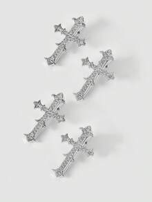 MortiRose Shiny Palace Style Chic Rhinestone Cross Metal Hair Clips, Stylish Side Bangs Hairpins, High-Quality Halloween  Hair Accessories, Head Accessories - Silver - View 10
