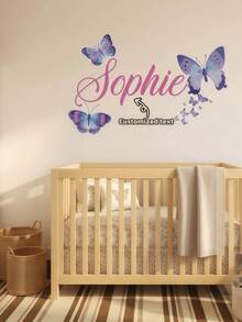 Calcomanía de pared personalizada con nombre y mariposa, pegatina de vinilo autoadhesiva personalizada para decoración del hogar y dormitorio (solo la pegatina) - Multicolor - Ver 2