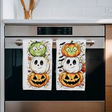 2PCS Halloween Pumpkin Funny Expression Pattern Printed 40*60cm Cartoon Style Rectangular Microfiber Kitchen Towels, Dish Cloths, Hand Towels, Kitchen Decor, Halloween Home Decor, Housewarming Gift For Neighbors, Perfect For Kitchen And Bathroom Use, Suitable For Housewives And Family Gatherings, High Cost-Performance, Essential Home Item - Multicolor - View 5