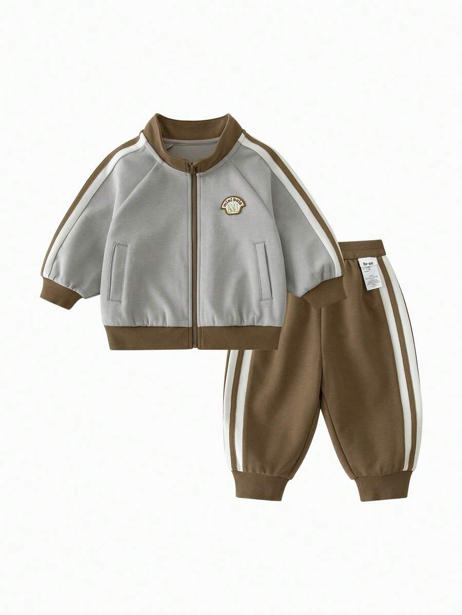 mini bala Kids 2 Pieces Outfit Retro School Jacket And Pants Set Breathable Casual Clothing For Boys Girls Autumn Winter - Cold Gray - View 1