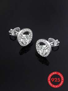 1 paire de boucles d'oreilles à tige rondes à double couche en argent sterling 925 ton argent avec strass complets, boucles d'oreilles de luxe minimalistes pour femmes, bijoux cadeau de couple pour fiançailles et mariage - or blanc - Voir 7