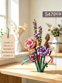 1571片 DIY 花卉積木，ABS 材質花卉系列積木，裝飾花束，浪漫家居裝飾，彩色花卉積木，玫瑰、向日葵等造型，植物模型收藏，舒壓 - 彩色 - 查看 12