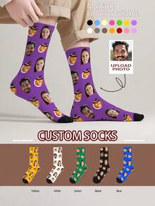 1 Pair Customized Face Pattern Socks, Personalized Photo Socks, Custom Printed Socks, Funny Face Socks, Custom Pattern Socks, Print Any Face Pattern On Socks, Anniversary Gift, Valentine's Day Gift, Unique Birthday Gift, Personalized Collectible - Multicolor - View 2