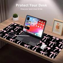 Alas Mouse Queen Black Bow Kawaii, Alas Mouse Kulit, Alas Meja Komputer Bergaya Akademik, Cocok untuk Laptop, Anti Selip, Tahan Air, Bahan Kulit, Alas Dasar, Aksesori Kantor, Alas Meja dengan Tepi Dekoratif dan Pengunci Tepi. - View 6