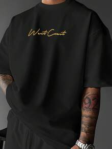 Camiseta Casual para Hombre con Estampado de Palmeras y Letras de Los Ángeles, Estilo Streetwear, Corte Holgado - Negro - Ver 2