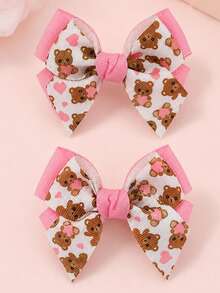 2pcs Cute Bear Pattern Bow Hair Clips,Sweet Cute Hair Clips,Kids Girls Hair Accessories For Daily Wear,Birthday Party Gifts For Friends - Multicolor - View 7