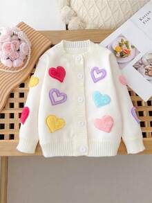 M.Dian xi New Embroidered Heart Girls Cardigan, Spring/Autumn Children's Fashion Sweater, Thin Fleece Warm Top Jacket - Beige - View 1