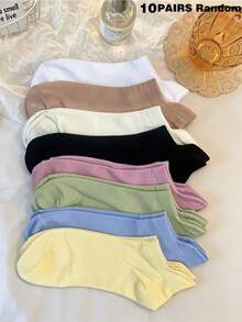 5/8/10 Pairs Mixed Color Women's Ankle Socks - Solid Color Sweat-Absorbent Breathable Short Socks - Seamless Toe Anti-Pilling, Suitable For Outdoor Leisure, Sports Cycling, Men's Socks, Short Socks Suitable For Spring Summer Autumn, Women's Socks, Student Socks, Women's Socks, Women's Boat Socks, Home And Travel Use - Multicolor - View 14