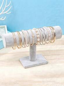 1pc Elegant Velvet T-Shaped Bracelet Display Stand - Desktop Jewelry Rack, Multi-Functional Desktop Accessory Organizer, Sturdy Plastic Base, Suitable For Necklace, Bracelet And Watch Storage - Grey - View 3