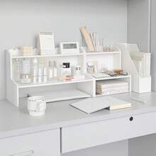 1pc Desktop Organizer Rack, Multi-Layer Bookshelf & Cosmetic Storage Rack, Office Desk Organizer For Books, Stationery, Cosmetics, Figurines, Computer Accessories Display, Space-Saving Home Storage For Bedroom, Living Room, Study - White - View 8