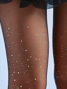 2 Pairs Black Sparkling Galaxy Sequin Shiny Ultra-Thin Slimming Bling Starry Leggings Tights For Summer - Black - View 4