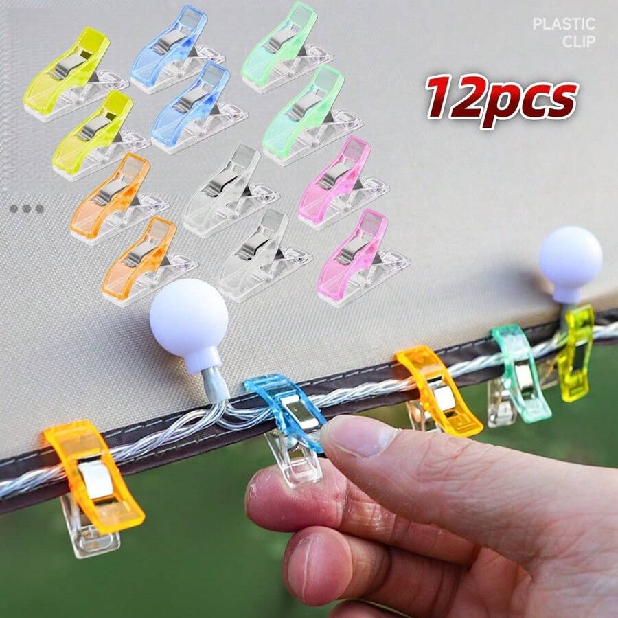 12 PCS Outdoor Light String Plastic Clips, Camping Ambiance Lamp Clip,Windproof Tent Fixing Clips Suitable For Use With Outdoor,Fabric, Quilting, Embroidery, Handicrafts, Paperwork, And Binding Supplies - Multicolor - View 1