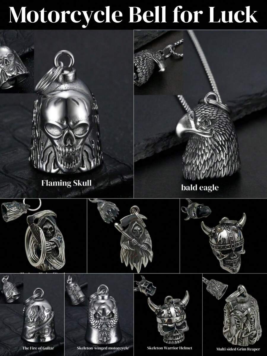 AD 1 buah Bel Motor, Aksesori Bel Sepeda, Perlengkapan Pelindung Keselamatan Bersepeda, Bel Malaikat Motor, Bel Pengusiran Setan, Motor Retro Punk, Bel Keberuntungan Sepeda Stainless Steel - Lonceng Ksatria LD - View 1